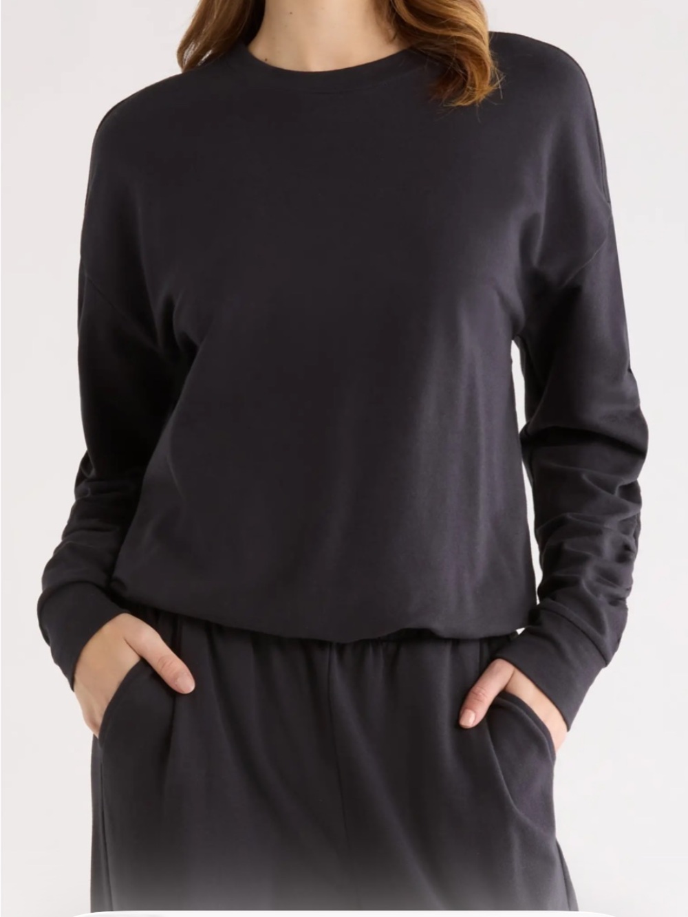 Zella Classic Black Long-Sleeve Crewneck Cinch Side Long Sleeve Top
